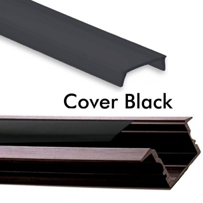 Peças de cobertura em plástico preto e castanho para acabamento, com texto 'Cover Black'.