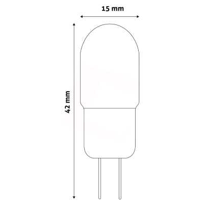 Esquema técnico de lâmpada LED com medidas 15 mm por 42 mm