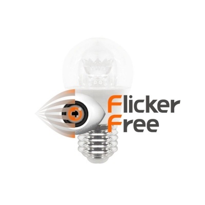 Lâmpada LED transparente com base metálica e logótipo Flicker Free