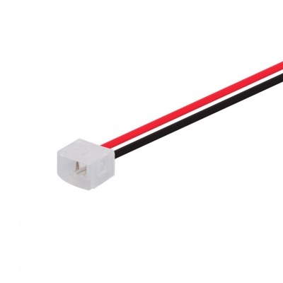 Conector branco com cabo vermelho e preto para ligações eléctricas