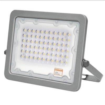 Projetor LED cinza com LEDs visíveis e etiqueta OSRAM.