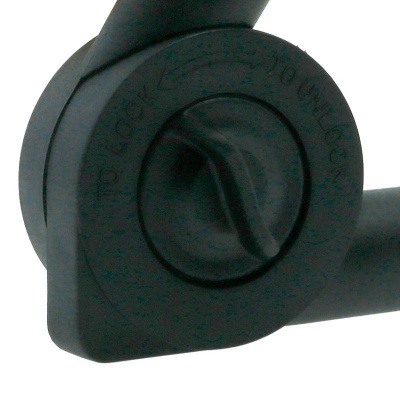 Componente preto de plástico com mecanismo rotativo e inscrições