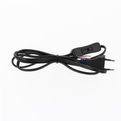 cabo elétrico preto com interruptor e ficha dupla redonda