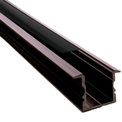 Perfil de alumínio castanho em U com acabamento acetinado