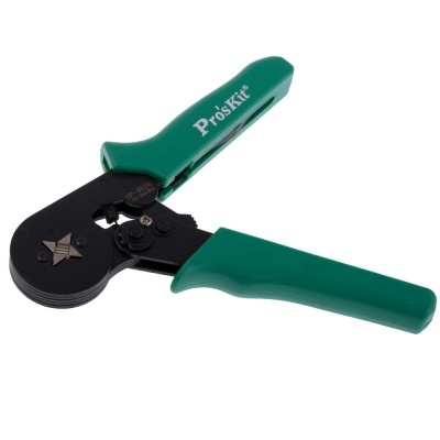 Ferramenta de crimpagem Pro'sKit com punhos verdes e corpo metálico preto