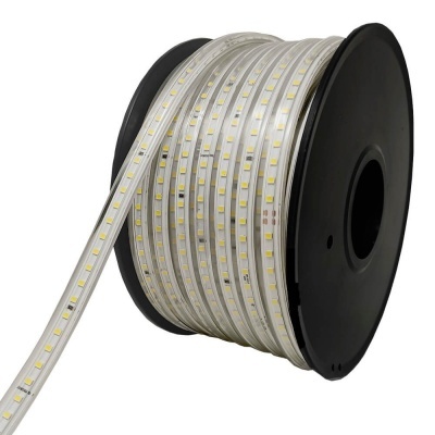 Rolo de fita de luz LED flexível com LEDs amarelos num carretel preto