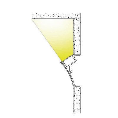 Desenho técnico de suporte de iluminação embutido em parede com luz amarela