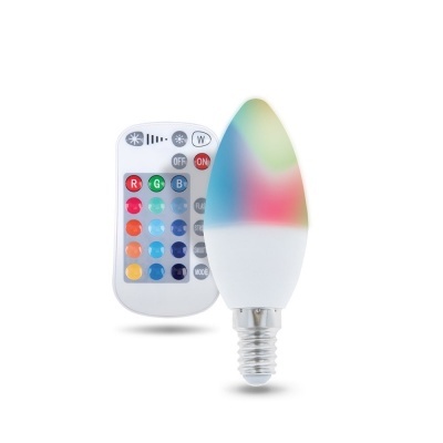 Lâmpada LED colorida com comando remoto branco com botões coloridos