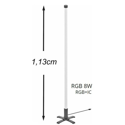 Candeeiro de pé tubular branco com base preta em forma de estrela