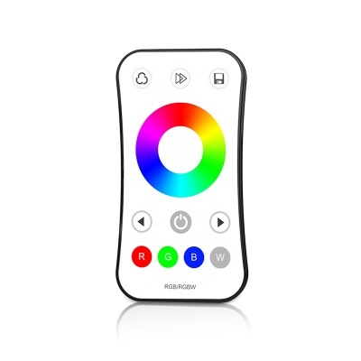 Comando remoto para controlo de luzes RGB com botões coloridos e círculo de seleção de cores