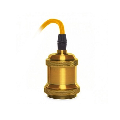 Soquete de lâmpada metálico dourado com cabo amarelo