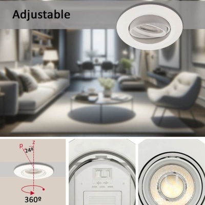 Ilustração de luminária redonda branca ajustável em teto e sala de estar moderna