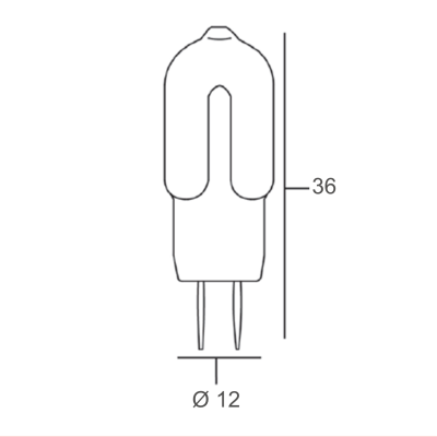 Desenho técnico de lâmpada LED tipo G9 com medidas