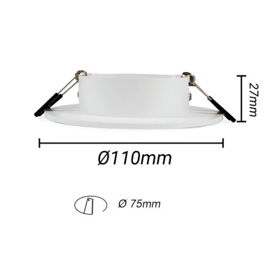 Luz embutida redonda branca com medidas e ganchos metálicos