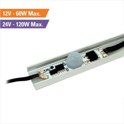 Faixa LED em calha metálica com sensor e texto 12V - 60W Max. e 24V - 120W Max.