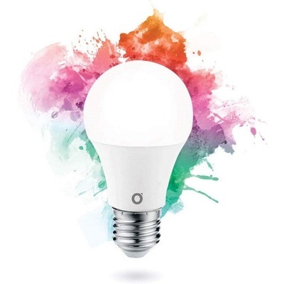 Lâmpada LED branca com fundo colorido de tinta aquarela