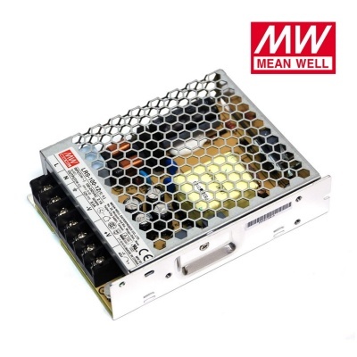 Fonte de alimentação Mean Well metálica com grelha hexagonal e logo vermelho
