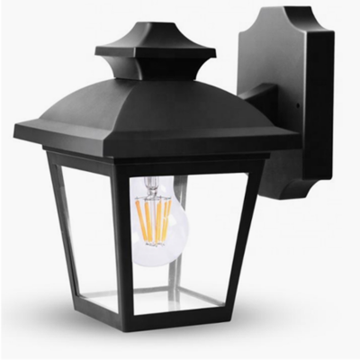 Candeeiro de parede exterior preto clássico com vidro transparente