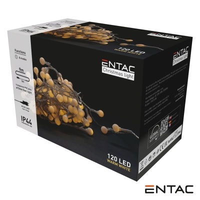 Caixa de luzes de Natal ENTAC com 120 LEDs branco quente e cabo preto