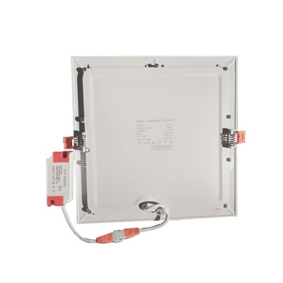 Painel LED quadrado branco com cabo e caixa eletrónica branca e vermelha