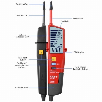 Dispositivo de teste elétrico UNI-T UT18D com ponteiras e display LCD