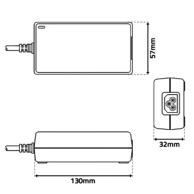 Carregador branco retangular com medidas técnicas