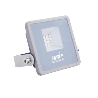 Refletor LED cinzento com painel translúcido e LEDs visíveis