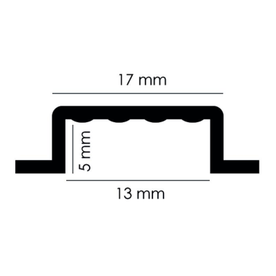 Diagrama preto e branco de perfil com dimensões 17 mm, 13 mm, 5 mm