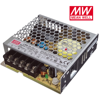 Fonte de alimentação Mean Well LRS-75-12 cinza com ventilação em padrão de colmeia