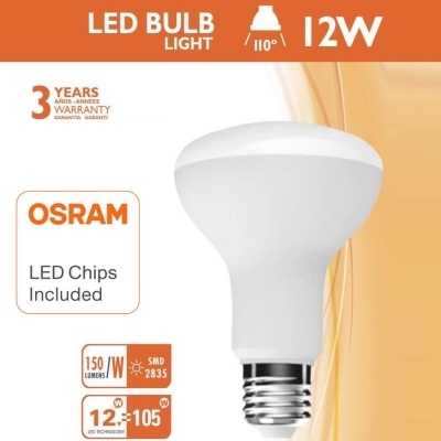 Lâmpada LED branca OSRAM 12W com embalagem detalhada