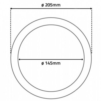 Desenho técnico de anel com diâmetros 205mm e 145mm