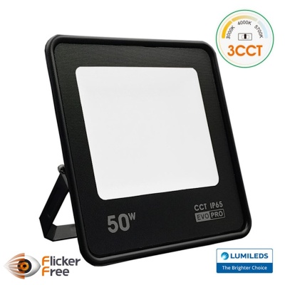 Refletor LED quadrado preto 50W com painel branco e suporte ajustável