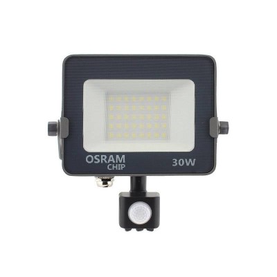 Refletor LED preto com chip OSRAM 30W e sensor de movimento