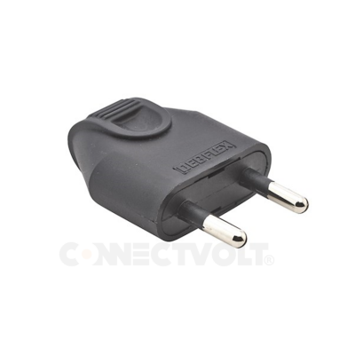Adaptador de tomada preto com dois pinos metálicos