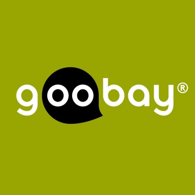 Logótipo da marca goobay em verde com balão de diálogo preto
