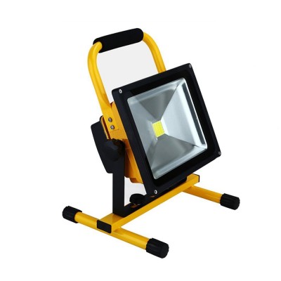 Projetor led portátil amarelo com suporte em cavalete e lente quadrada