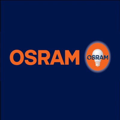 Logótipo OSRAM com lâmpada e fundo azul escuro