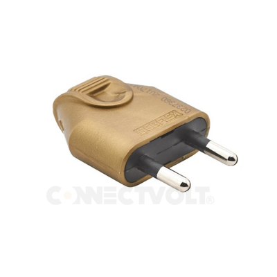 Adaptador elétrico dourado com pinos redondos para tomadas europeias