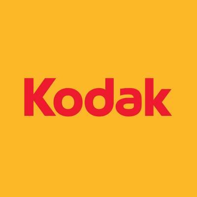 Logotipo da Kodak em vermelho sobre fundo amarelo