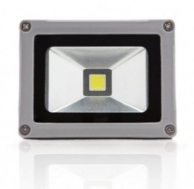 Projetor LED quadrado metálico cinza com lente transparente e refletor prateado