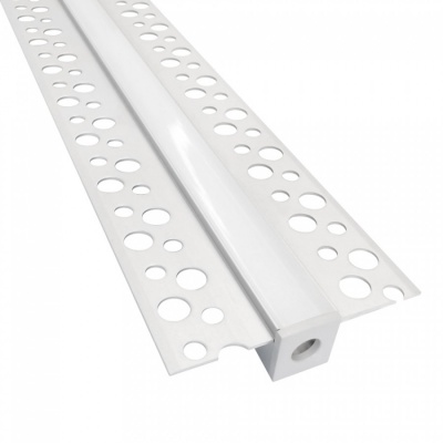 Perfil de acabamento de canto em PVC branco com perfurações circulares