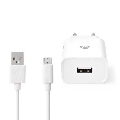Carregador e cabo USB brancos com conector micro USB