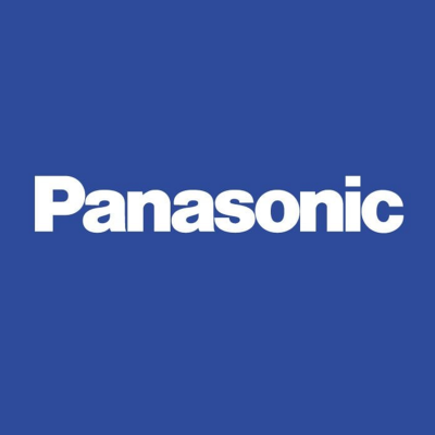 Logotipo Panasonic em branco sobre fundo azul