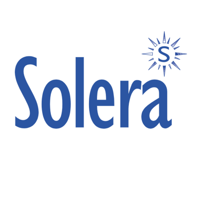 Logótipo da marca Solera com texto azul e símbolo de sol