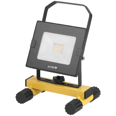 Projetor de luz LED portátil preto e amarelo com LEDs visíveis