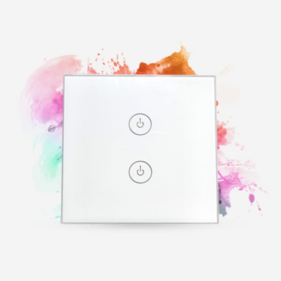 Interruptor de parede duplo branco com símbolos de power preto