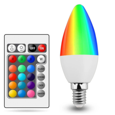 Lâmpada LED colorida tipo vela com controlo remoto colorido