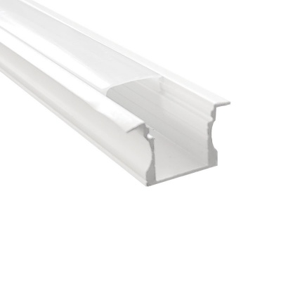 Perfil ou calha branca de plástico com secção em U