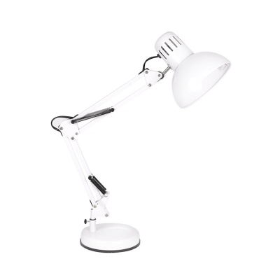 Candeeiro de secretária articulado branco com base redonda e suporte metálico ajustável