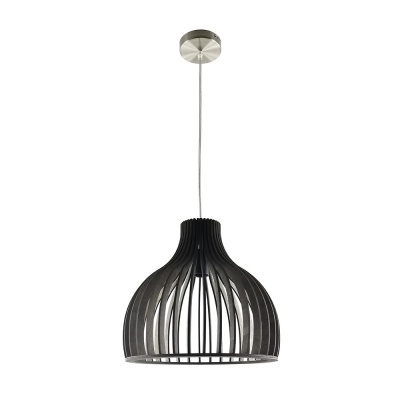 Candeeiro de teto suspenso com estrutura preta e base metálica